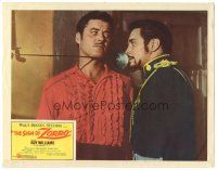 3y841 SIGN OF ZORRO LC #8 '60 Walt Disney, c/u of hero Guy Williams with a sword at his neck!
