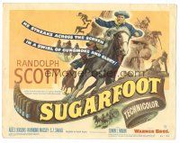 3y227 SUGARFOOT TC '51 cool artwork of of cowboy Randolph Scott on horseback!