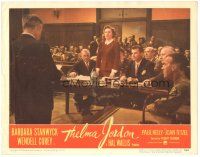 3y895 THELMA JORDON LC #7 '50 Barbara Stanwyck standing in courtroom, Robert Siodmak film noir!