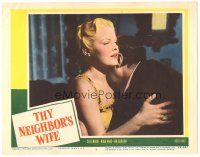 3y908 THY NEIGHBOR'S WIFE LC #7 '53 c/u of sexy bad girl Cleo Moore comforting Hugo Haas!