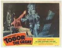 3y915 TOBOR THE GREAT LC #3 '54 best image of man-made funky robot attacking man inside workshop!