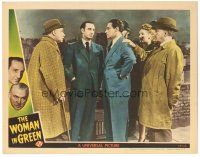 3y980 WOMAN IN GREEN LC '45 Basil Rathbone as Holmes & Nigel Bruce w/ Hillary Brooke & Henry Daniell