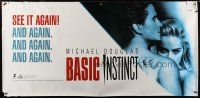 3z363 BASIC INSTINCT video vinyl banner '92 Paul Verhoeven, Michael Douglas & sexy Sharon Stone!
