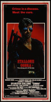 4a021 COBRA Aust daybill '85 crime is a disease and Sylvester Stallone is the cure!