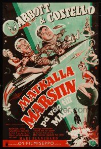 4a044 ABBOTT & COSTELLO GO TO MARS Finnish '53 art of wacky astronauts Bud & Lou in outer space!