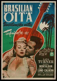 4a053 LATIN LOVERS Finnish '53 image of sexy Lana Turner & Ricardo Montalban in guitar!