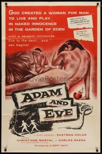 4d021 ADAM & EVE 1sh '58 sexiest art of naked man & woman in the Mexican Garden of Eden!