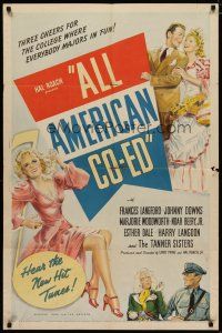 4d031 ALL AMERICAN CO-ED 1sh '41 Frances Langford, Downs, America's choice for all out fun!