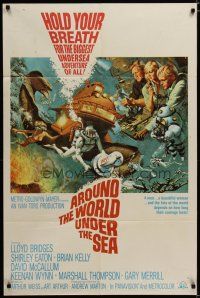 4d055 AROUND THE WORLD UNDER THE SEA 1sh '66 Lloyd Bridges, great scuba diving fantasy art!