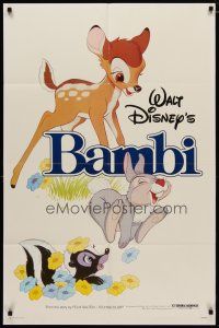 4d068 BAMBI 1sh R82 Walt Disney cartoon deer classic, great art with Thumper & Flower!