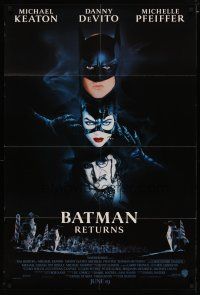 4d075 BATMAN RETURNS advance DS 1sh '92 Michael Keaton, Danny DeVito, sexy Michelle Pfeiffer!