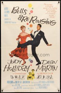 4d082 BELLS ARE RINGING 1sh '60 image of Judy Holliday & Dean Martin singing & dancing!