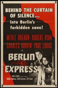 4d083 BERLIN EXPRESS style A 1sh R55 Merle Oberon & Robert Ryan, directed by Jacques Tourneur!