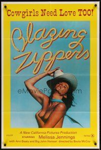 4d117 BLAZING ZIPPERS 1sh '74 Boots McCoy directed, Melissa Jennings as sexy cowgirl!