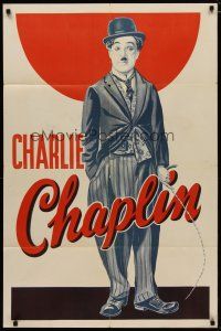 4d186 CHARLIE CHAPLIN 1sh '30s cool full-length artwork w/bamboo cane!