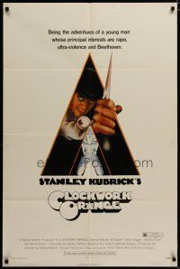 4d203 CLOCKWORK ORANGE R-rated 1sh '72 Stanley Kubrick classic, Castle art of Malcolm McDowell