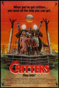 4d237 CRITTERS 1sh '86 great completely different art of cast & monsters by Ken Barr!