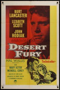 4d269 DESERT FURY 1sh R58 art of Burt Lancaster about to punch John Hodiak + Lizabeth Scott!