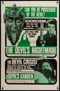 4d272 DEVIL'S NIGHTMARE/IN THE DEVIL'S GARDEN 1sh '72 wacky satanic horror double-feature!