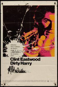 4d285 DIRTY HARRY 1sh '71 art of Clint Eastwood pointing his .44 magnum, Don Siegel crime classic!