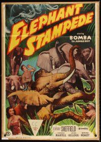 4d320 ELEPHANT STAMPEDE 1sh '51 Johnny Sheffield as Bomba the Jungle Boy, cool art!