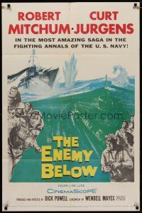 4d330 ENEMY BELOW 1sh '58 Robert Mitchum & Curt Jurgens in the amazing saga of the U.S. Navy!