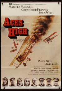 4d020 ACES HIGH English 1sh '76 Malcolm McDowell, really cool WWI airplane dogfight art!