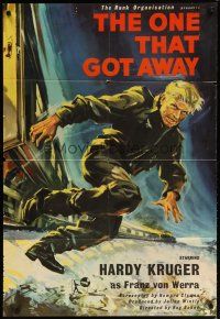 4d678 ONE THAT GOT AWAY English 1sh '58 cool artwork of Hardy Kruger jumping from a train!