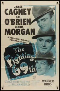 4d348 FIGHTING 69th 1sh R48 close-ups of WWI soldiers James Cagney, Pat O'Brien & Dennis Morgan!