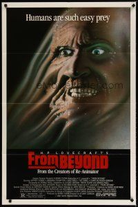 4d377 FROM BEYOND 1sh '86 H.P. Lovecraft, wild sci-fi horror image, humans are such easy prey!