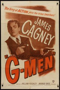4d391 G-MEN 1sh R49 Ann Dvorak, Margaret Lindsay, cool art of James Cagney w/guns!