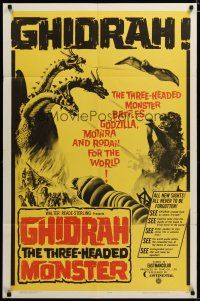 4d385 GHIDRAH THE THREE HEADED MONSTER 1sh '65 Toho, he battles Godzilla, Mothra, and Rodan!