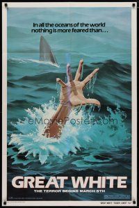 4d405 GREAT WHITE style A-1 teaser 1sh '82 great artwork of shark attacking swimmer!