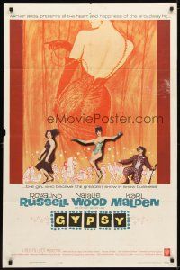 4d416 GYPSY 1sh '62 wonderful artwork of Rosalind Russell & sexiest Natalie Wood!