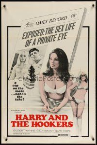 4d428 HARRY & THE HOOKERS 1sh '75 exposed, the sex life of a private eye, sexy art!