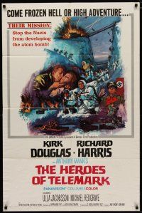 4d443 HEROES OF TELEMARK 1sh '66 Kirk Douglas & Richard Harris stop Nazis from making atom bomb!