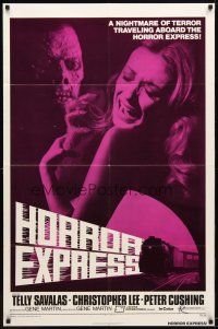 4d458 HORROR EXPRESS 1sh '73 Christopher Lee, Peter Cushing, this train is a nightmare of terror!