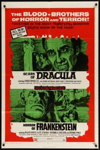 4d459 HORROR OF FRANKENSTEIN/SCARS OF DRACULA 1sh '71 with the blood-brothers of horror & terror!