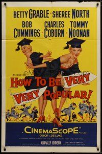 4d469 HOW TO BE VERY, VERY POPULAR 1sh '55 art of sexy students Betty Grable & Sheree North!