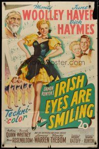 4d492 IRISH EYES ARE SMILING 1sh '44 Damon Runyon, Dick Haymes, pretty June Haver, Monty Woolley!