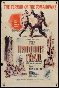 4d495 IROQUOIS TRAIL 1sh R55 art of George Montgomery fighting with Native American!
