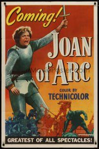 4d509 JOAN OF ARC style A teaser 1sh '48 different art of Ingrid Bergman in armor w/sword!
