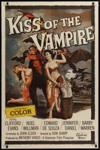 4d538 KISS OF THE VAMPIRE 1sh '63 Hammer, cool art of devil bats attacking by Joseph Smith