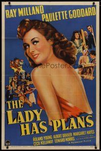 4d551 LADY HAS PLANS style A 1sh '42 Ray Milland, close up art of pretty Paulette Goddard!
