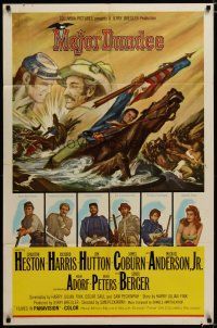 4d595 MAJOR DUNDEE 1sh '65 Sam Peckinpah, Charlton Heston, Civil War battle action!