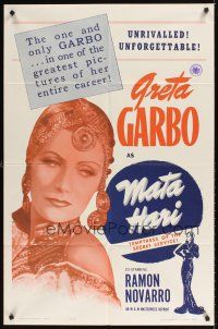 4d609 MATA HARI 1sh R63 great close-up image of pretty Greta Garbo!