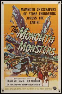 4d628 MONOLITH MONSTERS 1sh '57 classic Reynold Brown sci-fi art of living skyscrapers!
