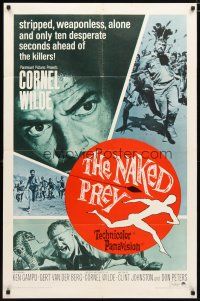 4d647 NAKED PREY 1sh '65 Cornel Wilde stripped and weaponless in Africa running from killers!