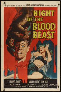 4d660 NIGHT OF THE BLOOD BEAST 1sh '58 great art of sexy girl & monster hand holding severed head!