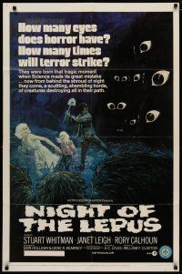 4d661 NIGHT OF THE LEPUS 1sh '72 cool monster art, how many eyes does horror have!